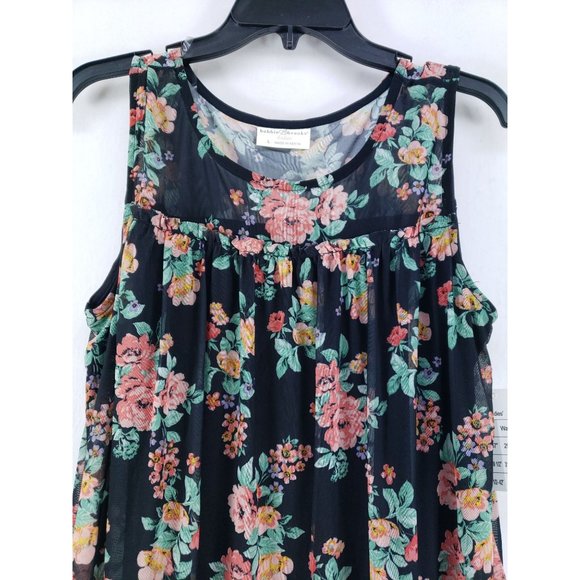 Bobbie Brooks Baby Doll Tank Top Women's Size Large Black Floral - Picture 2 of 8